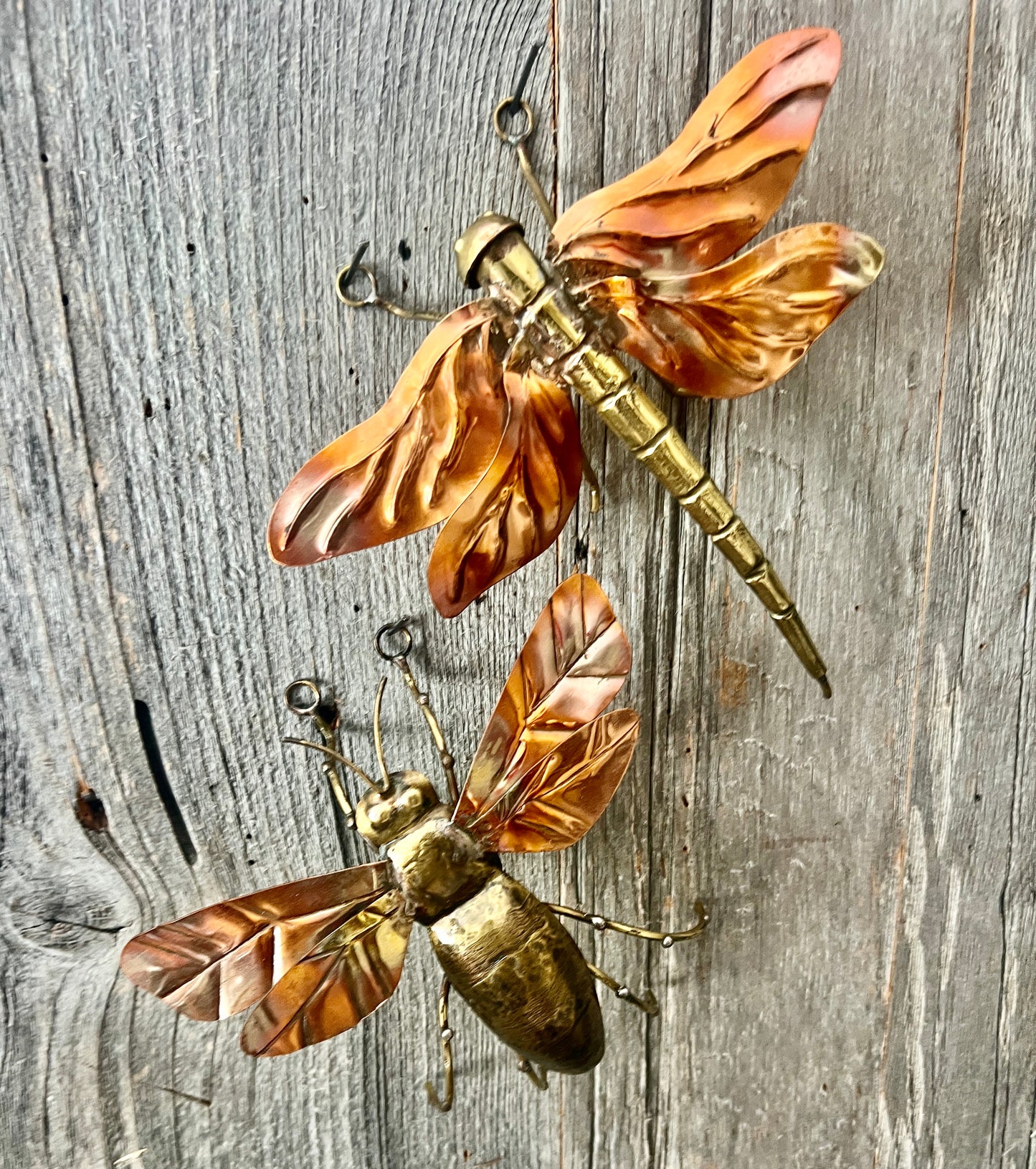 Handmade Copper & Brass Dragonfly Wall Sculpture – Outdoor Nature-Inspired Decor