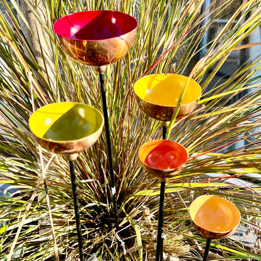 Set of 5 Copper Rain Catchers – Tangerine, Green, Red, Orange & Yellow
