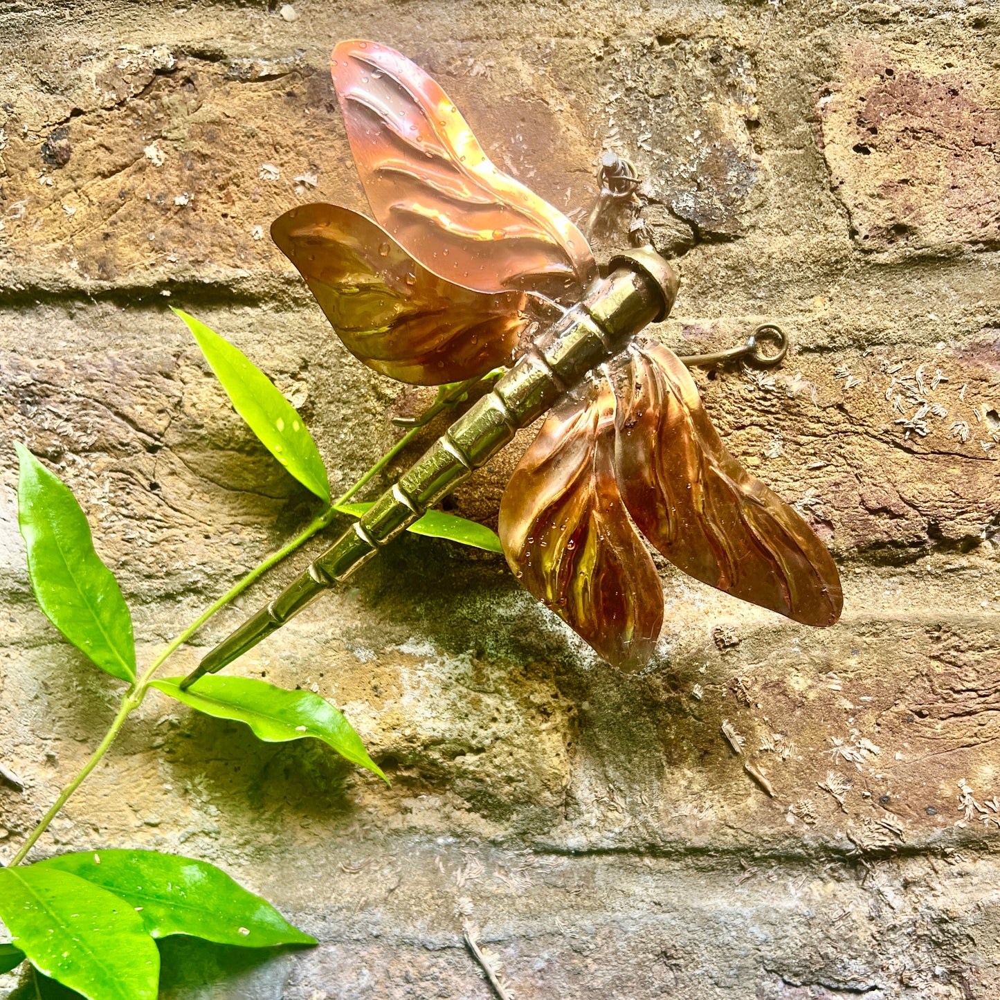 Handmade Copper & Brass Dragonfly Wall Sculpture – Outdoor Nature-Inspired Decor