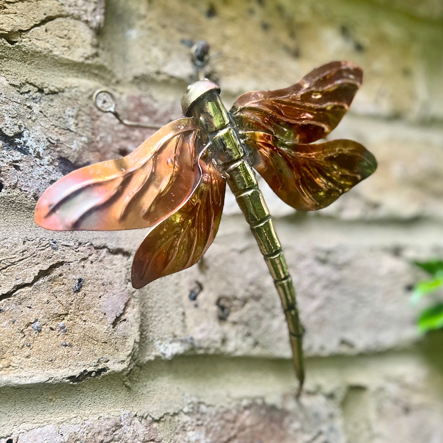 Handmade Copper & Brass Dragonfly Wall Sculpture – Outdoor Nature-Inspired Decor