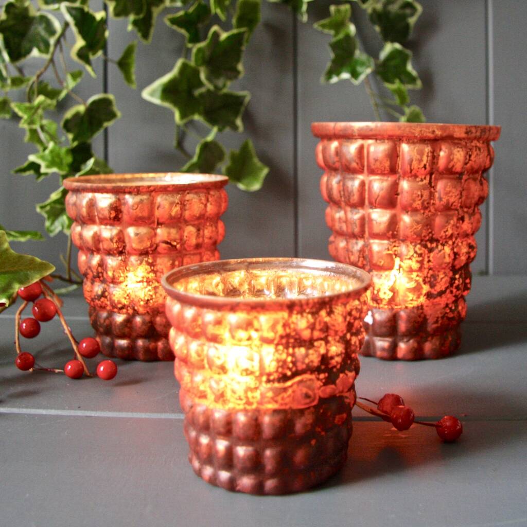 Set of 3 Amber Votives