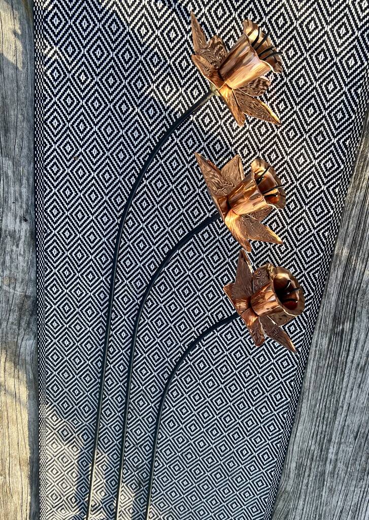 Set of 3 Copper Daffodil Sculptures