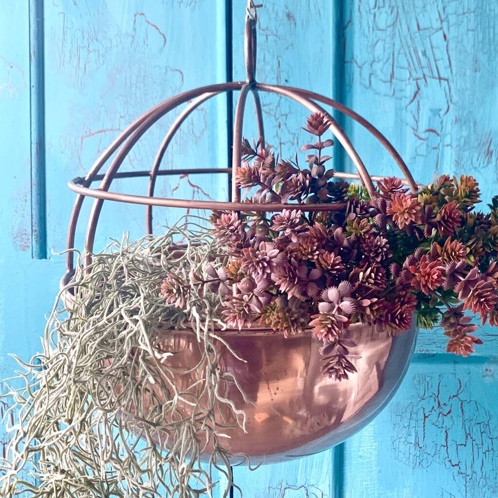 large copper hanging planter Copper Globe Hanging Planter – London Garden Trading