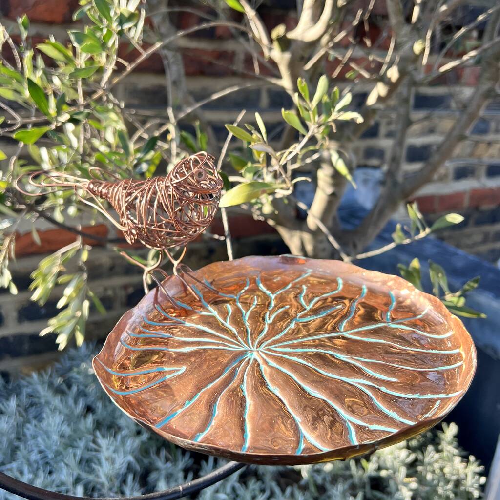 Copper lily pad hanging bird bath