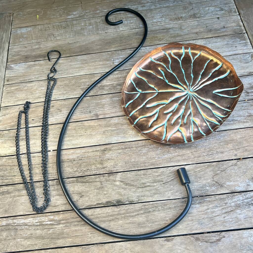 Copper lily pad hanging bird bath