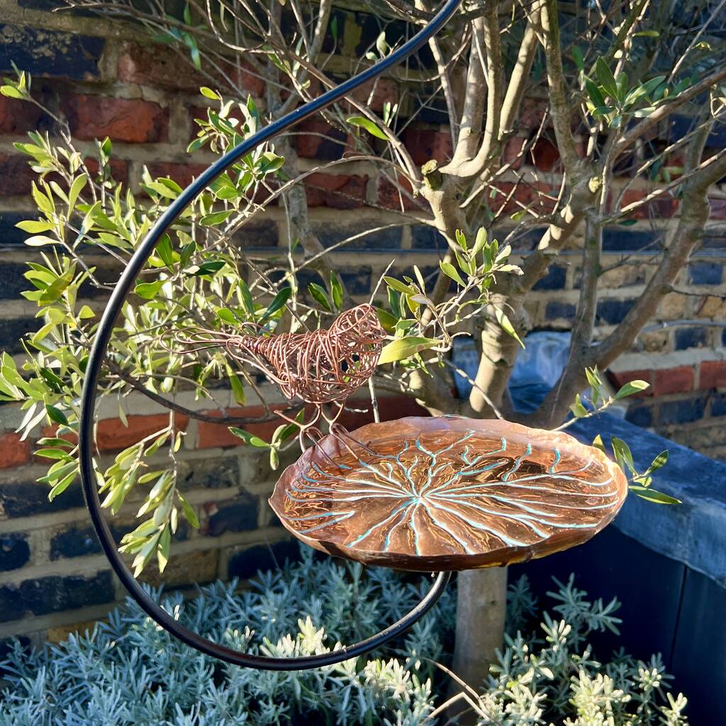 Copper lily pad hanging bird bath