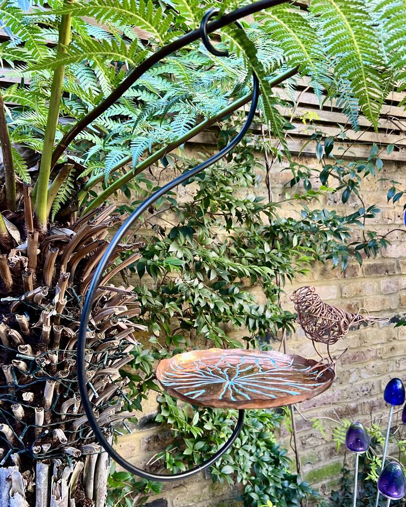 Copper lily pad hanging bird bath