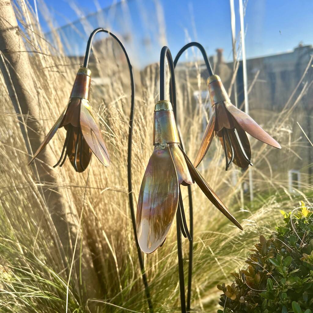 Set Of Three Copper Snowdrop Garden Sculptures PRE ORDER