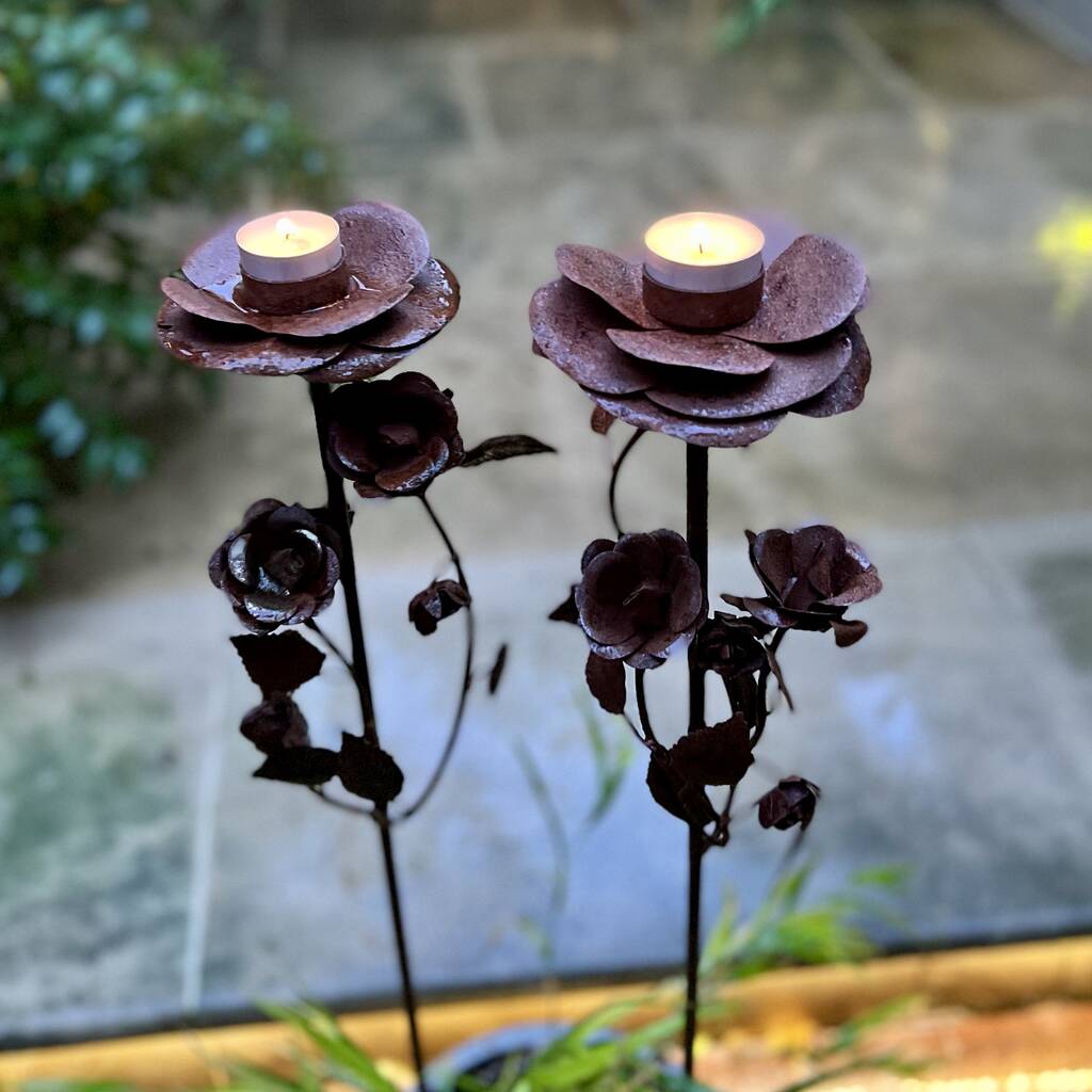 Rusty Floral Candle Holder Set/Two