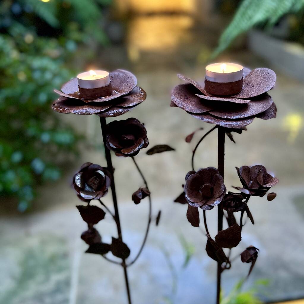 Rusty Floral Candle Holder Set/Two