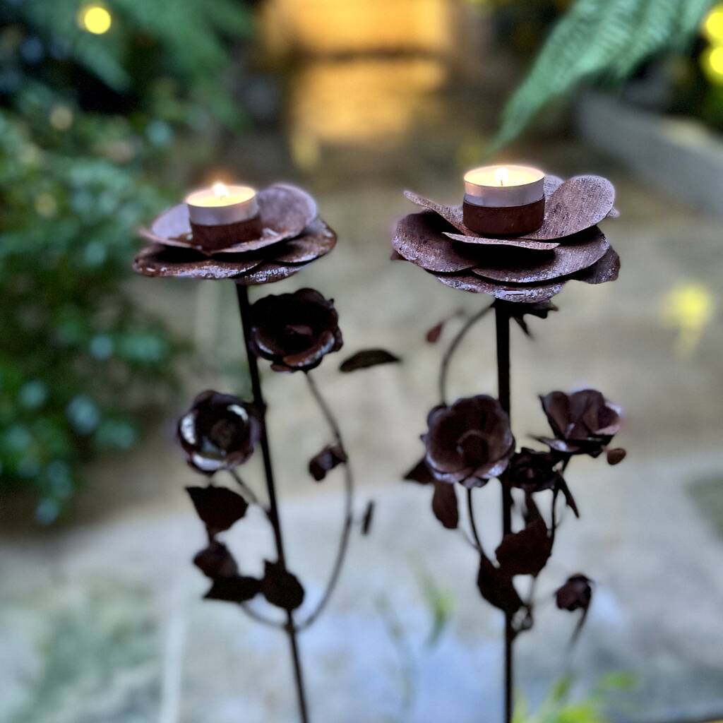Rusty Floral Candle Holder Set/Two