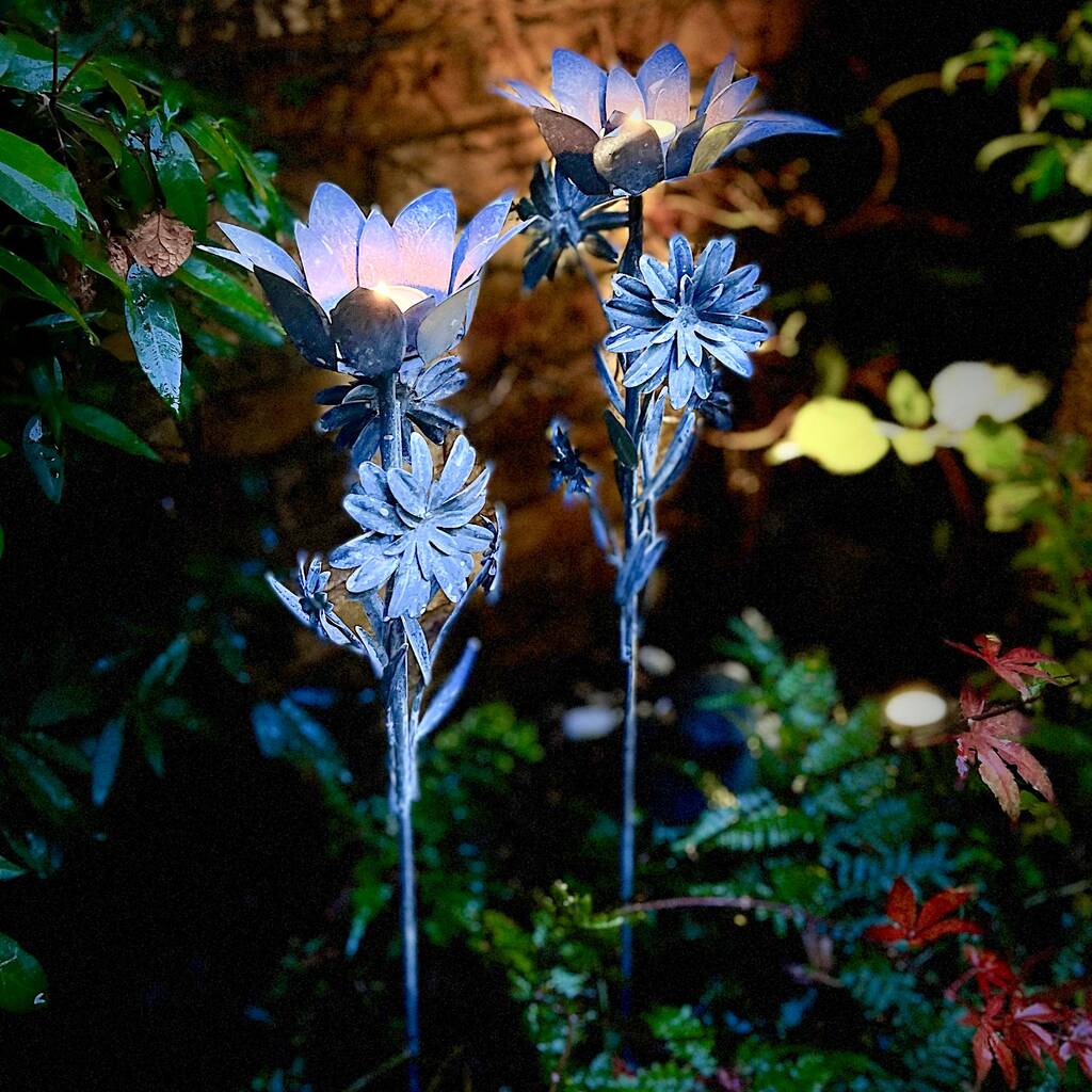 Zinc Floral Candle Holder Stake Set/ Two