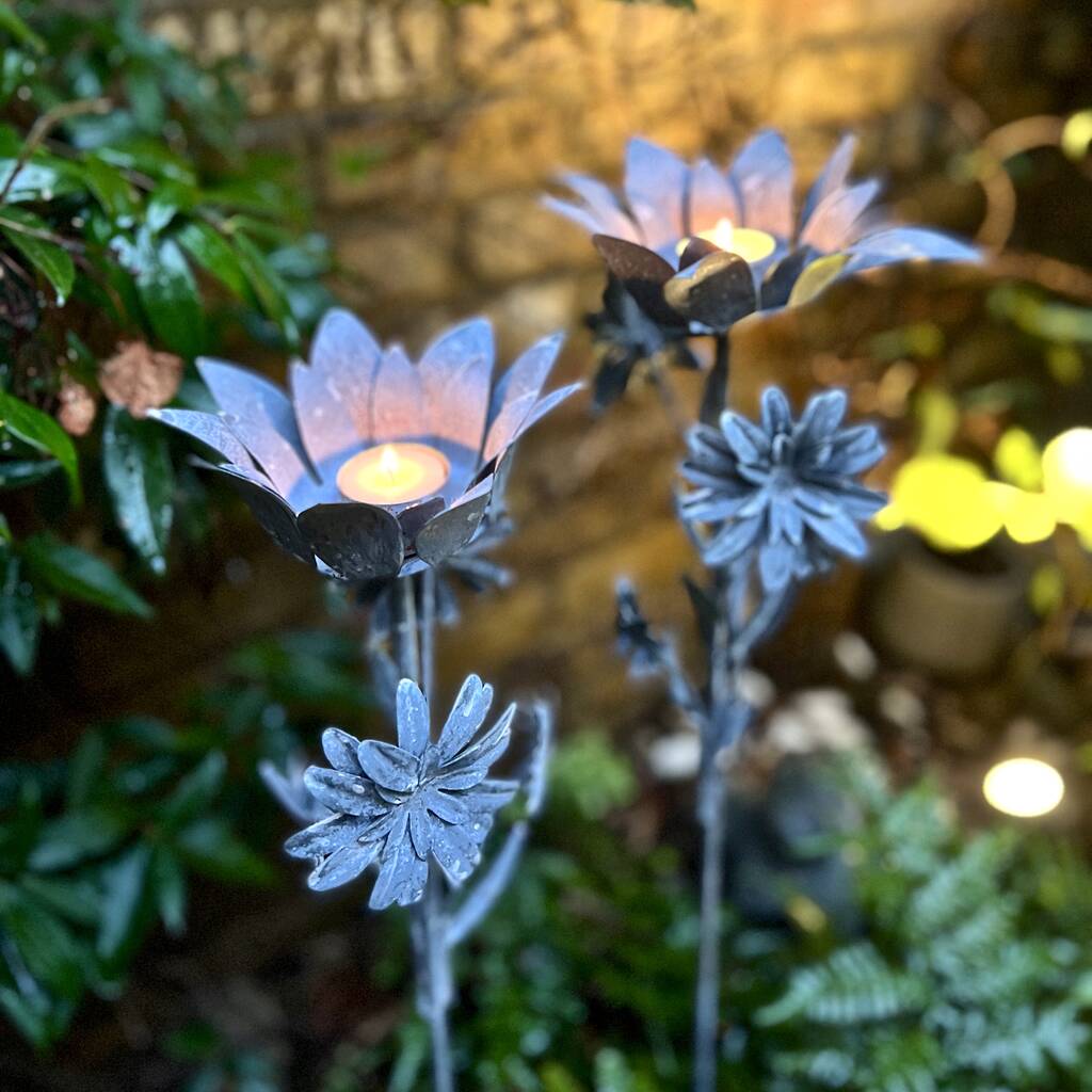 Zinc Floral Candle Holder Stake Set/ Two
