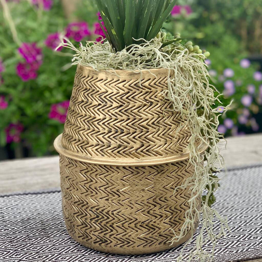 Brass Rattan Urn Planter