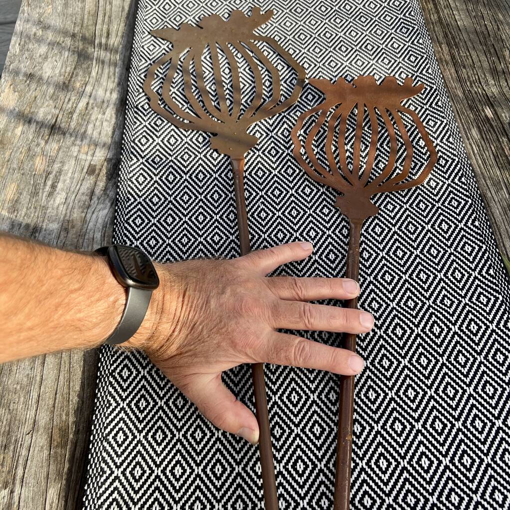 Set of 2 Poppy Seed Head Garden Stakes