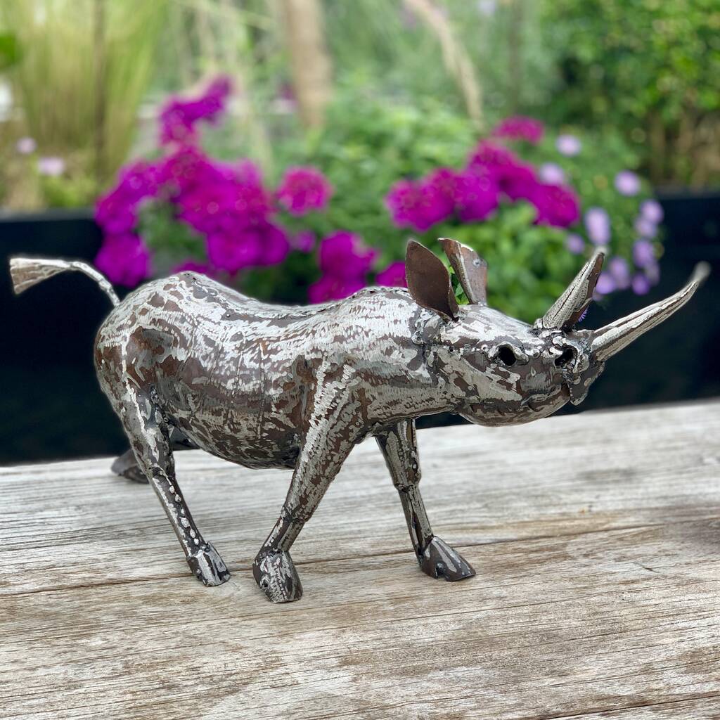 Recycled Metal Rhino Sculpture