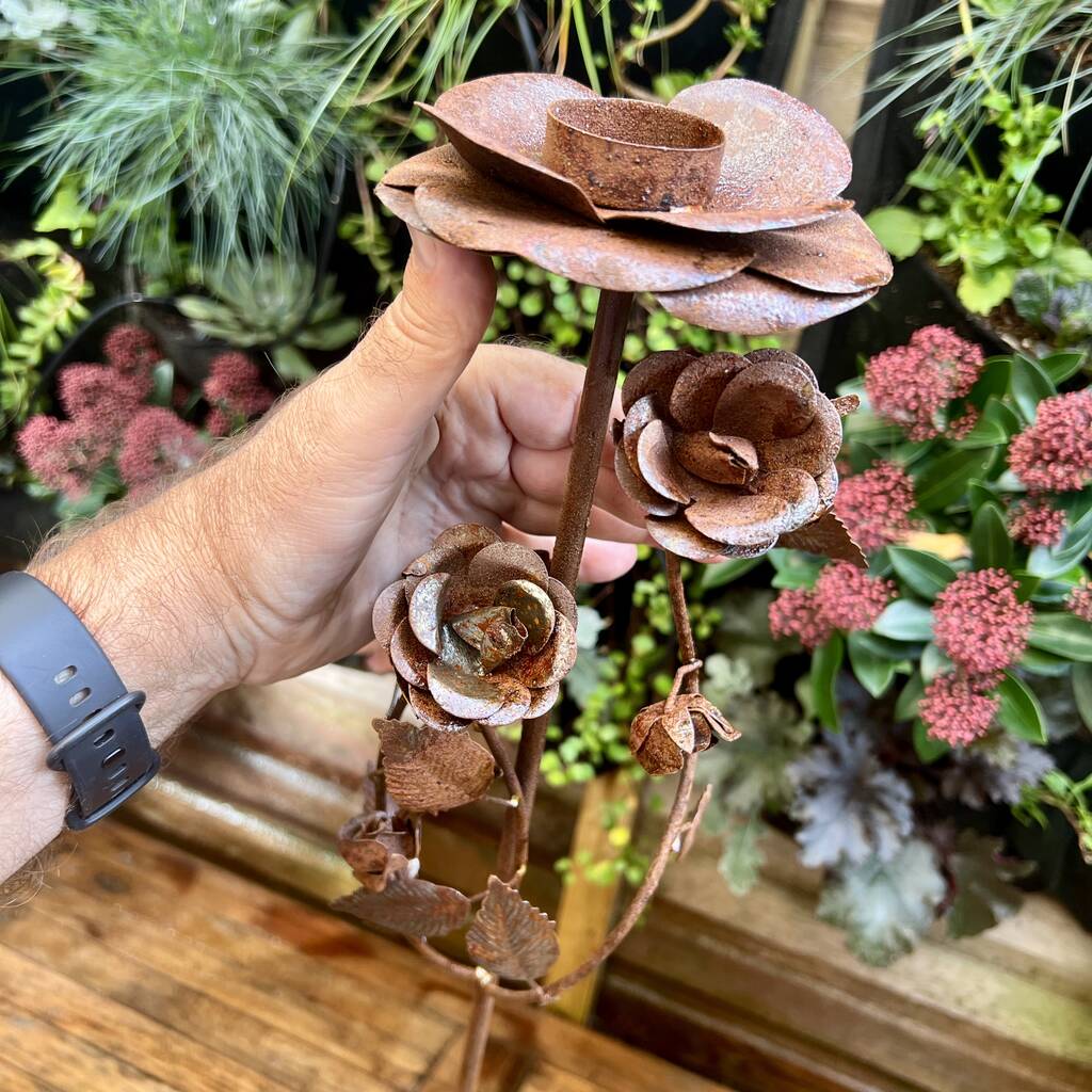 Rusty Floral Candle Holder Set/Two