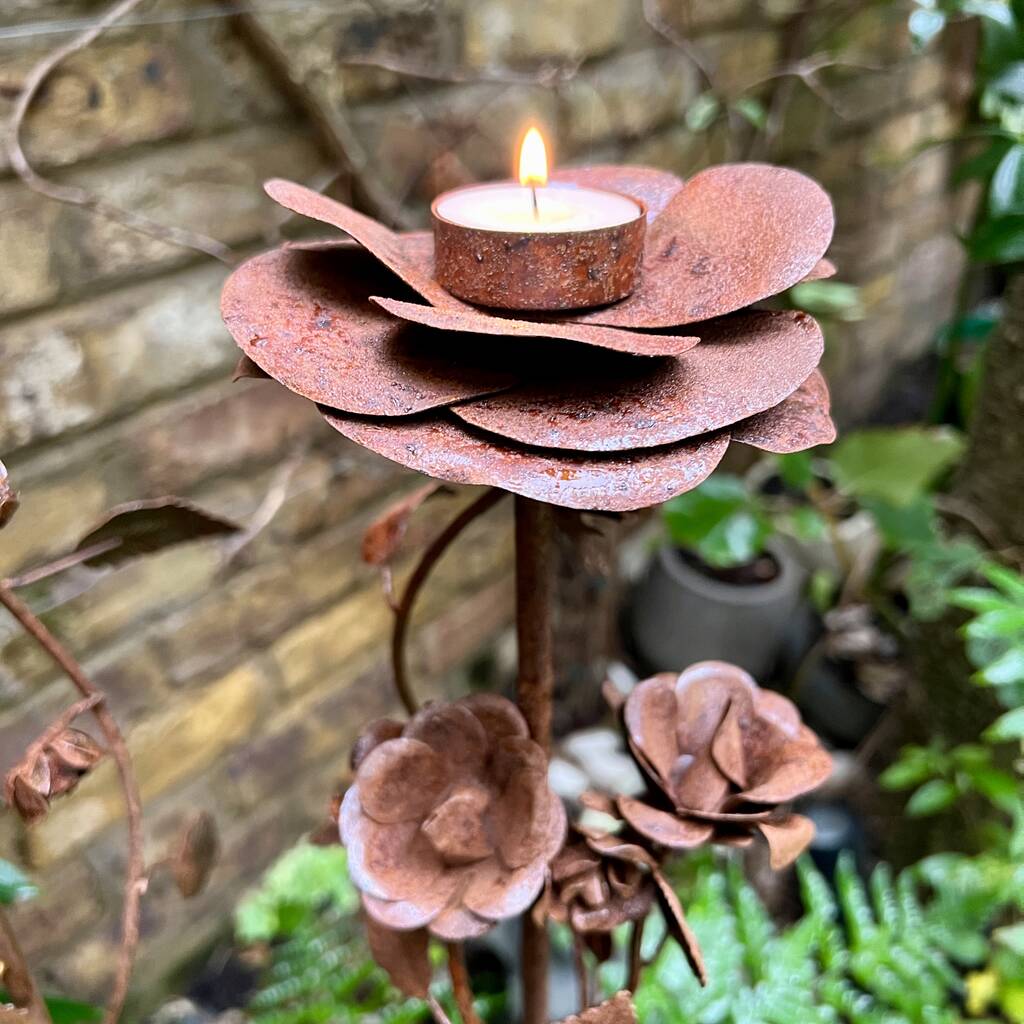 Rusty Floral Candle Holder Set/Two