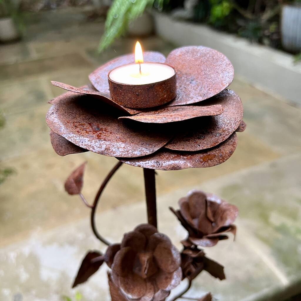 Rusty Floral Candle Holder Set/Two