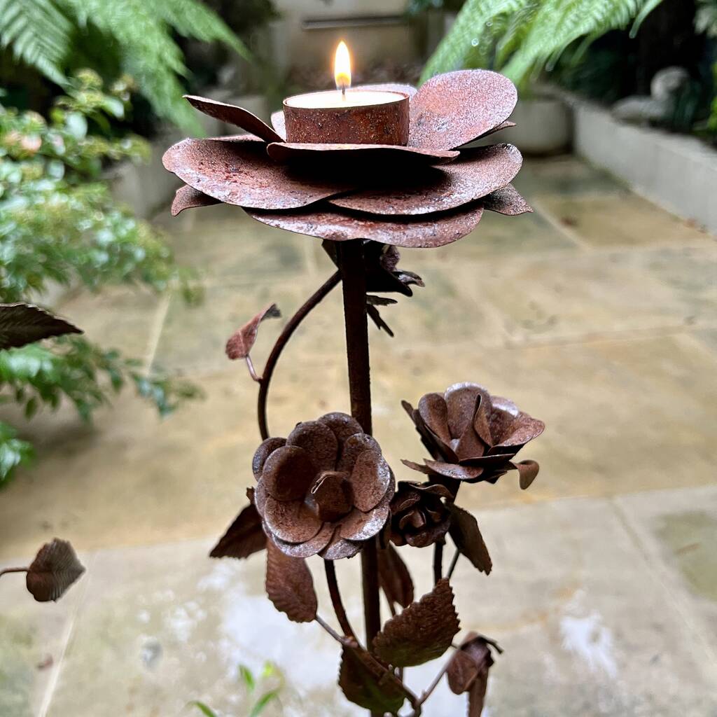 Rusty Floral Candle Holder Set/Two