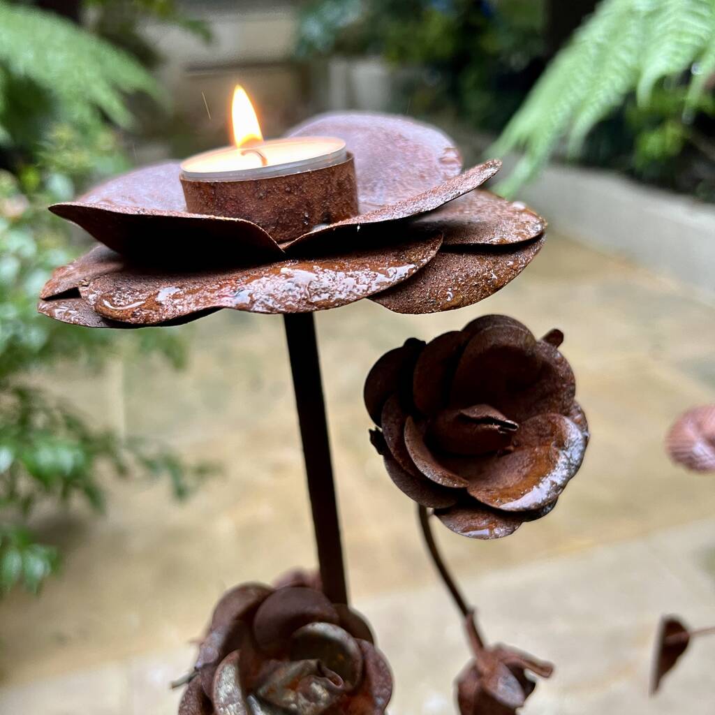 Rusty Floral Candle Holder Set/Two