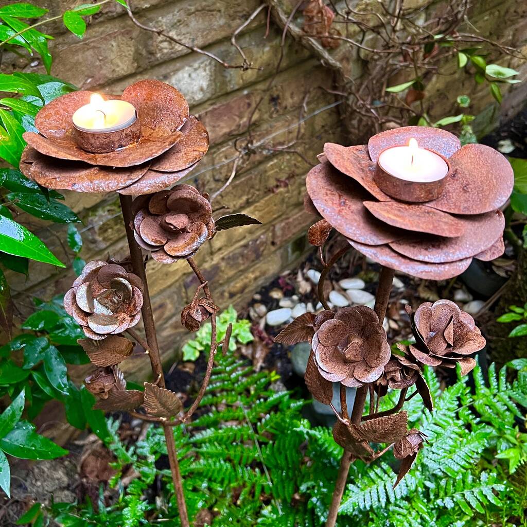 Rusty Floral Candle Holder Set/Two