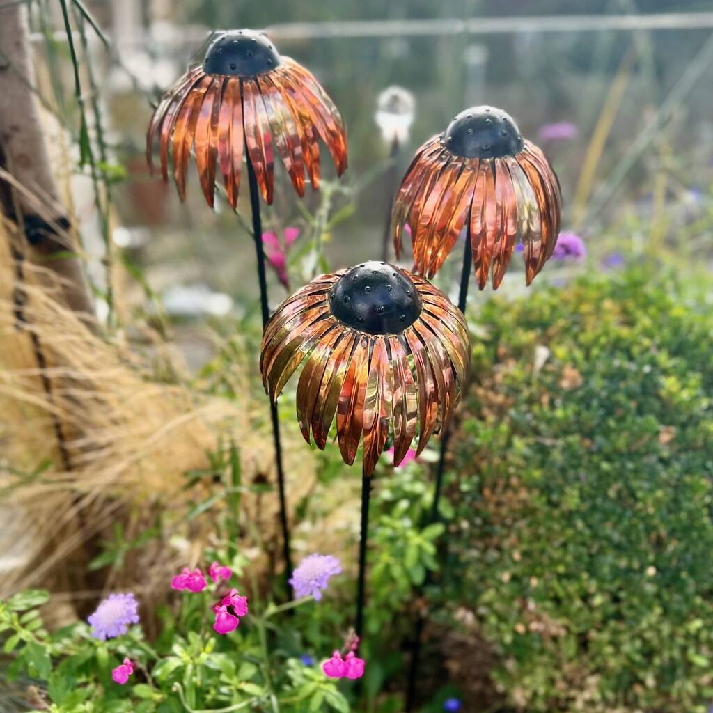 Set Of Three Copper Echinacea Stakes