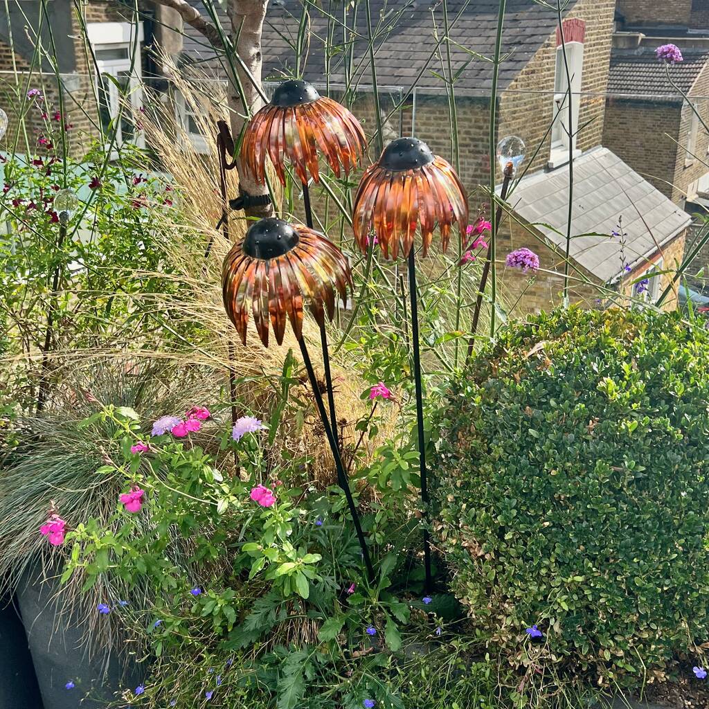 Set Of Three Copper Echinacea Stakes