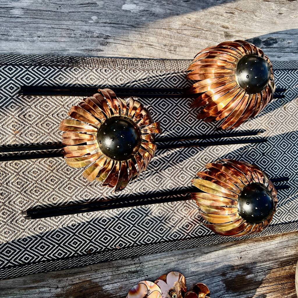 Set Of Three Copper Echinacea Stakes