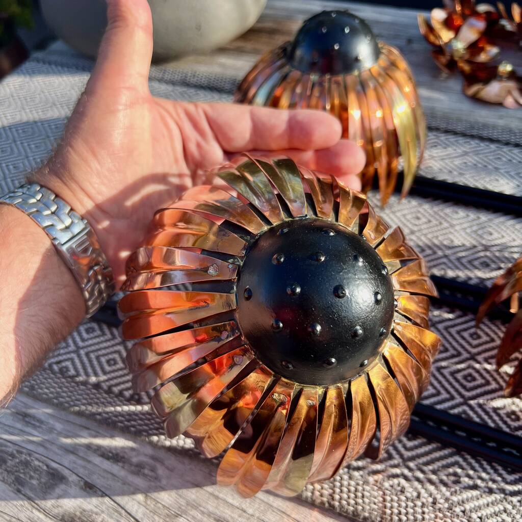 Set Of Three Copper Echinacea Stakes