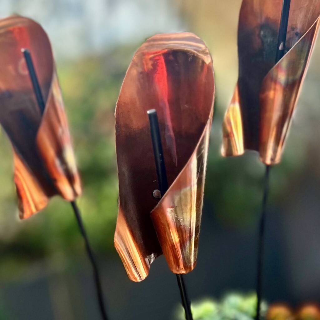 Set Of Three Copper Lily Garden Pot Sculptures