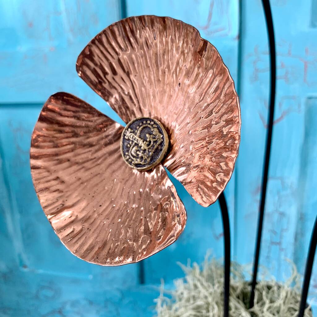 3 Crown Copper Poppy Garden Stakes