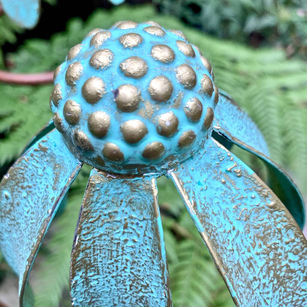 Set of 3 Verdigris Echinacea Garden Stakes