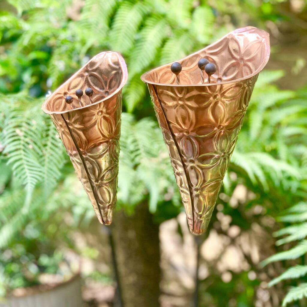 Pair Copper Etched Lily Sculptures