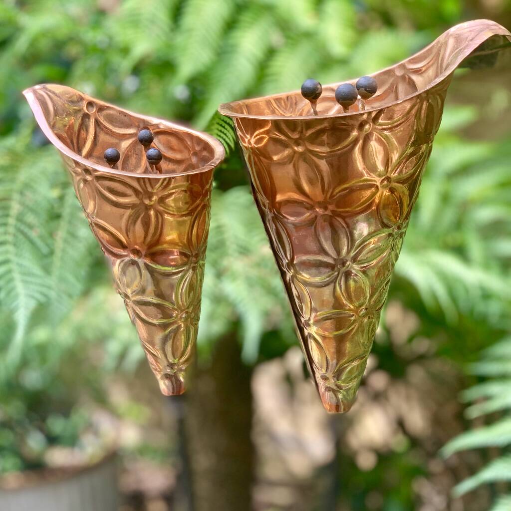 Pair Copper Etched Lily Sculptures