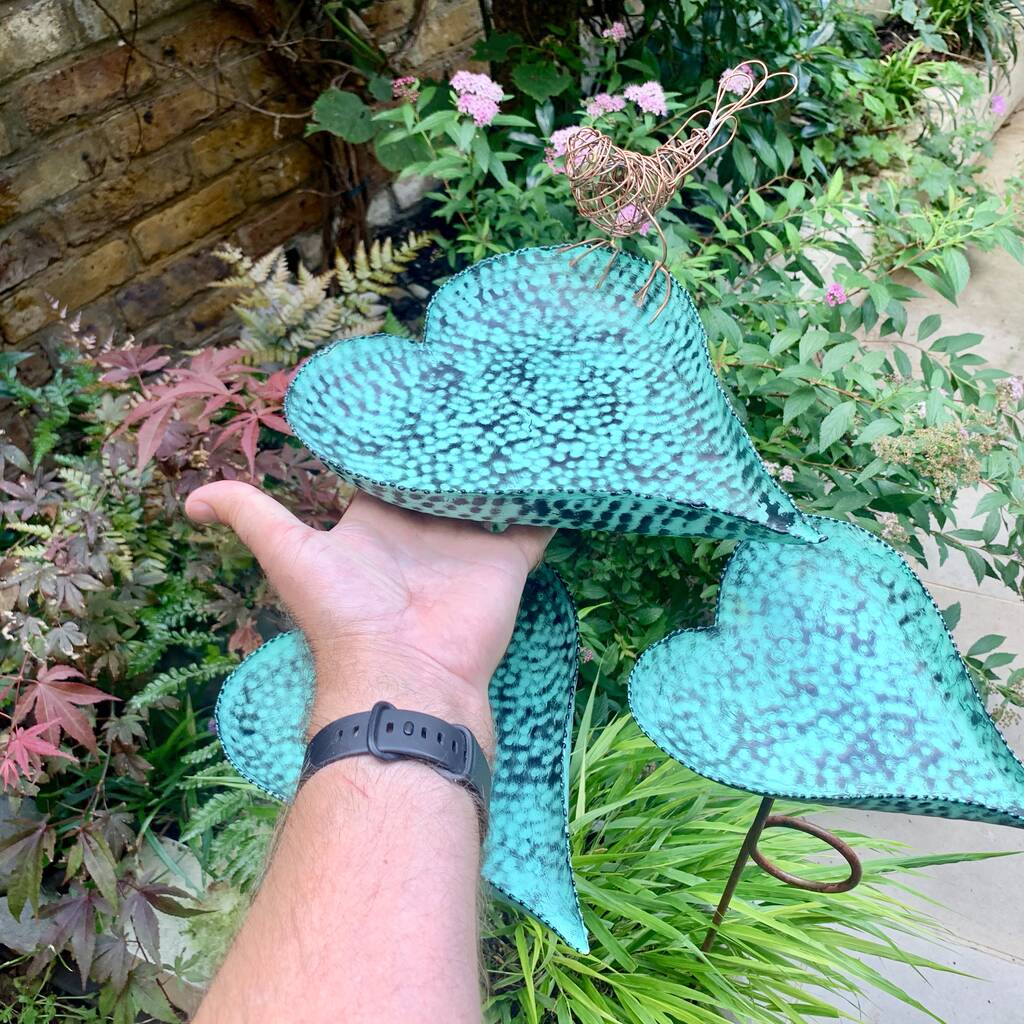 Set of 3 Verdigris Leaf Sculptures
