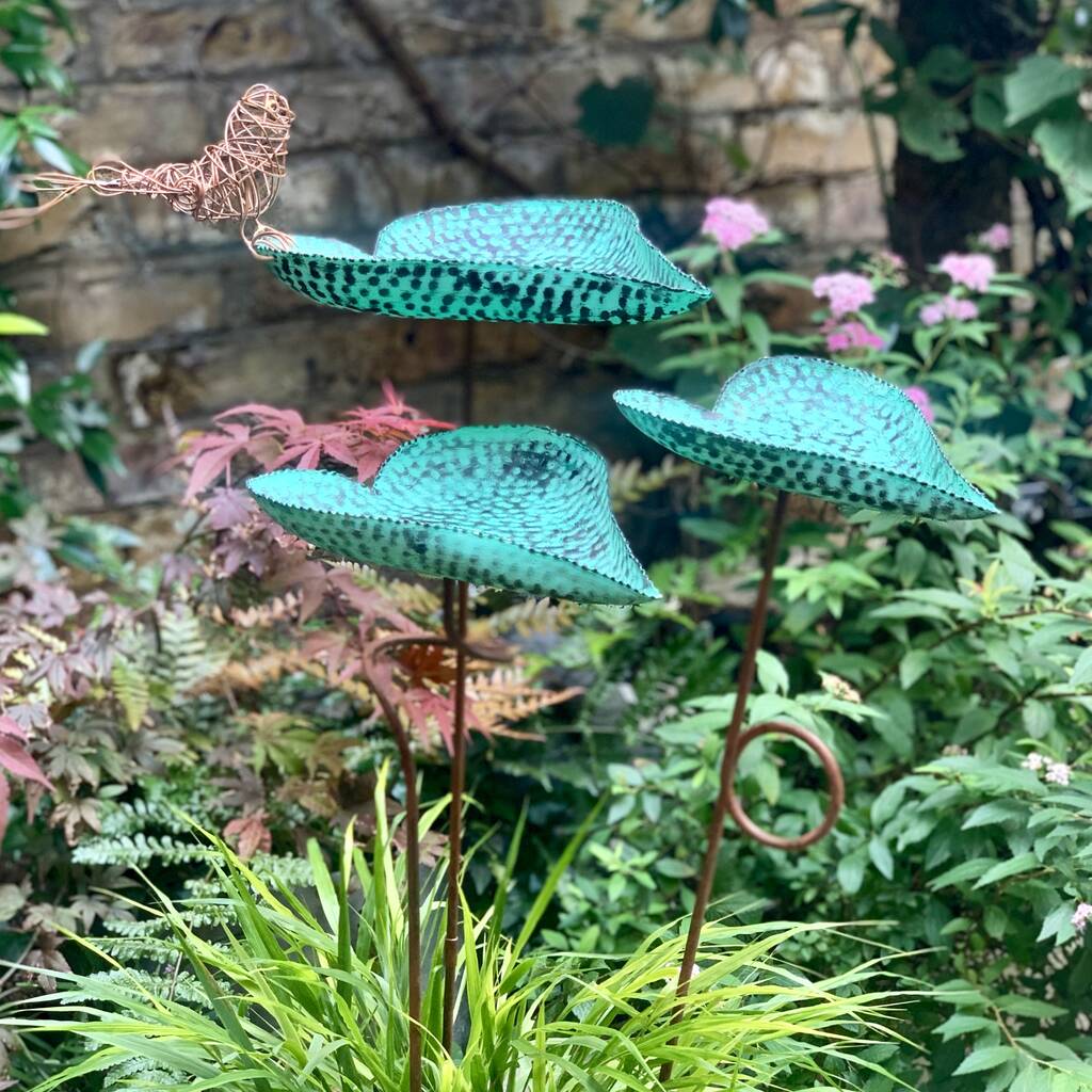 Set of 3 Verdigris Leaf Sculptures