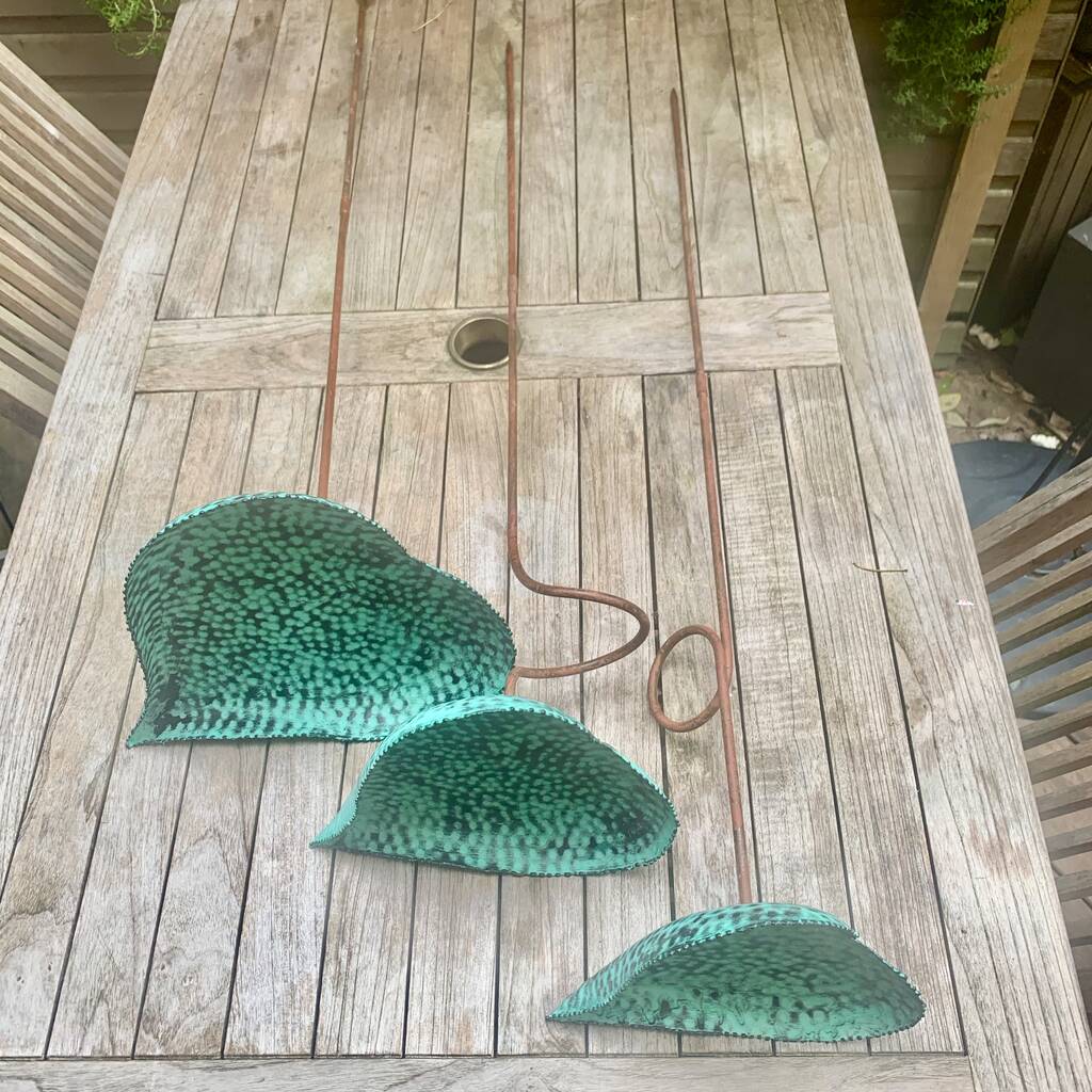 Set of 3 Verdigris Leaf Sculptures