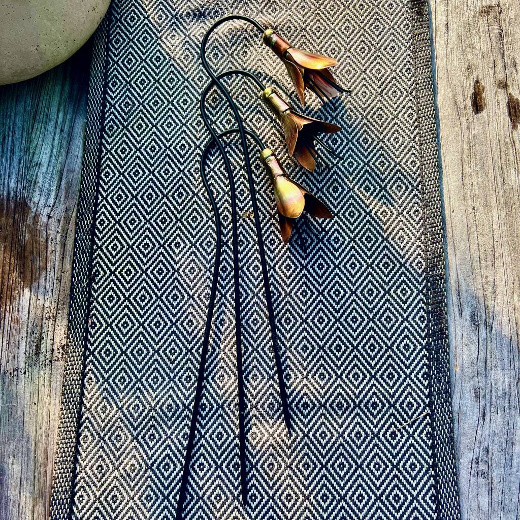 Set Of Three Copper Snowdrop Pot Sculptures