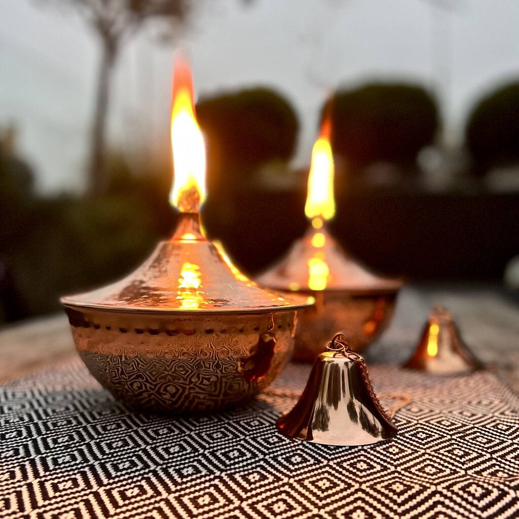 Copper Oil Burning Tabletop Garden Bowl Lantern