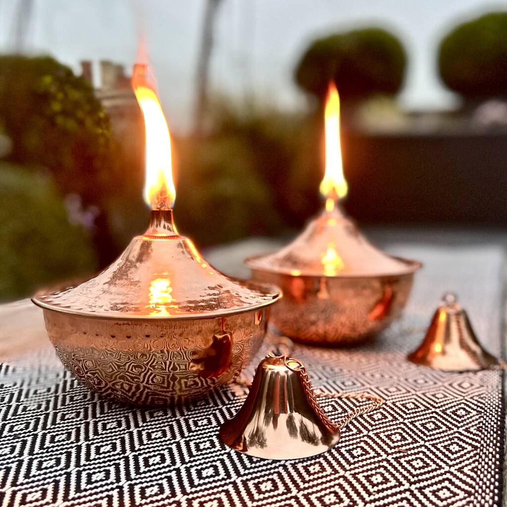 Copper Oil Burning Tabletop Garden Bowl Lantern