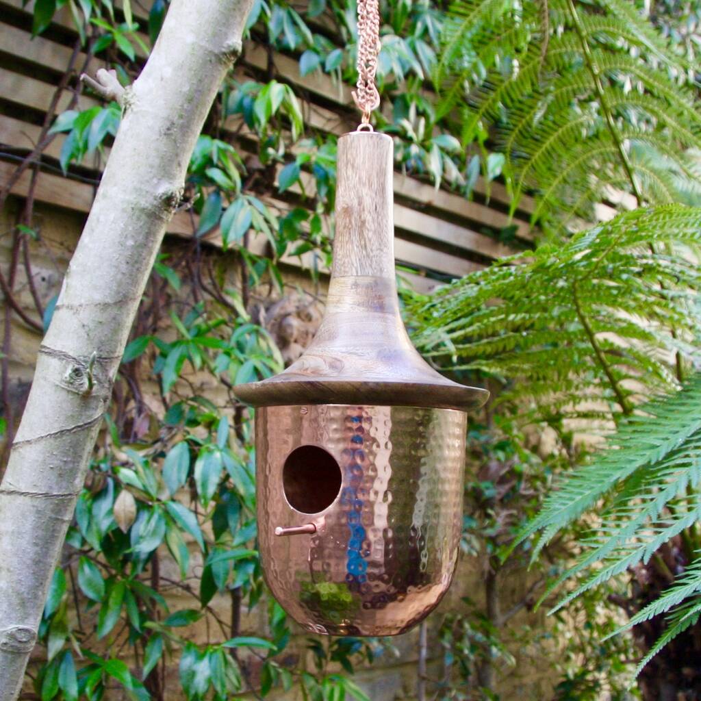 Wooden Roof Copper Birdhouse