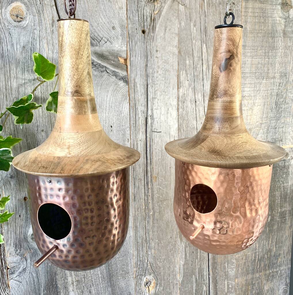 Wooden Roof Antique Copper Birdhouse