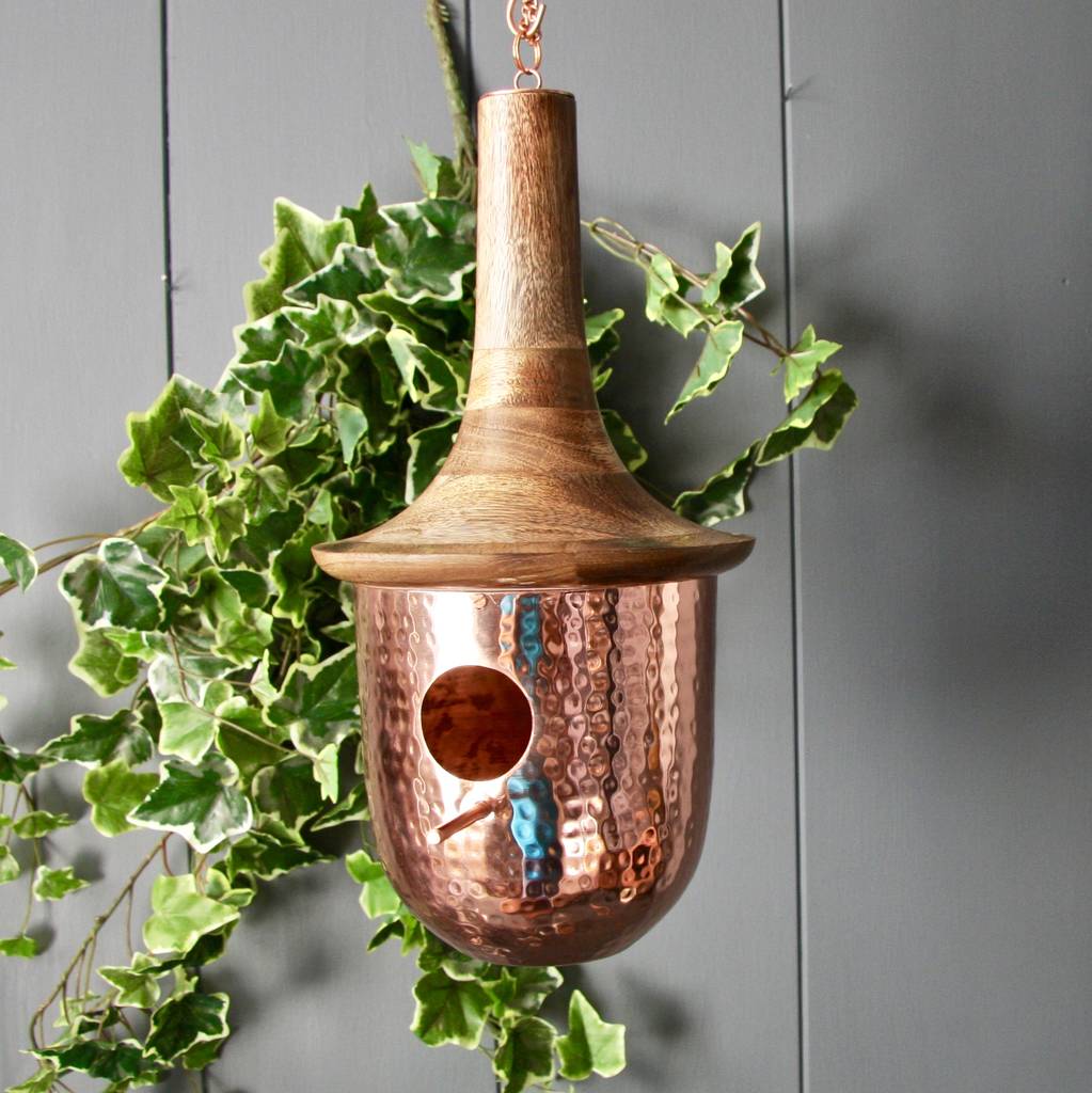 Wooden Roof Copper Birdhouse