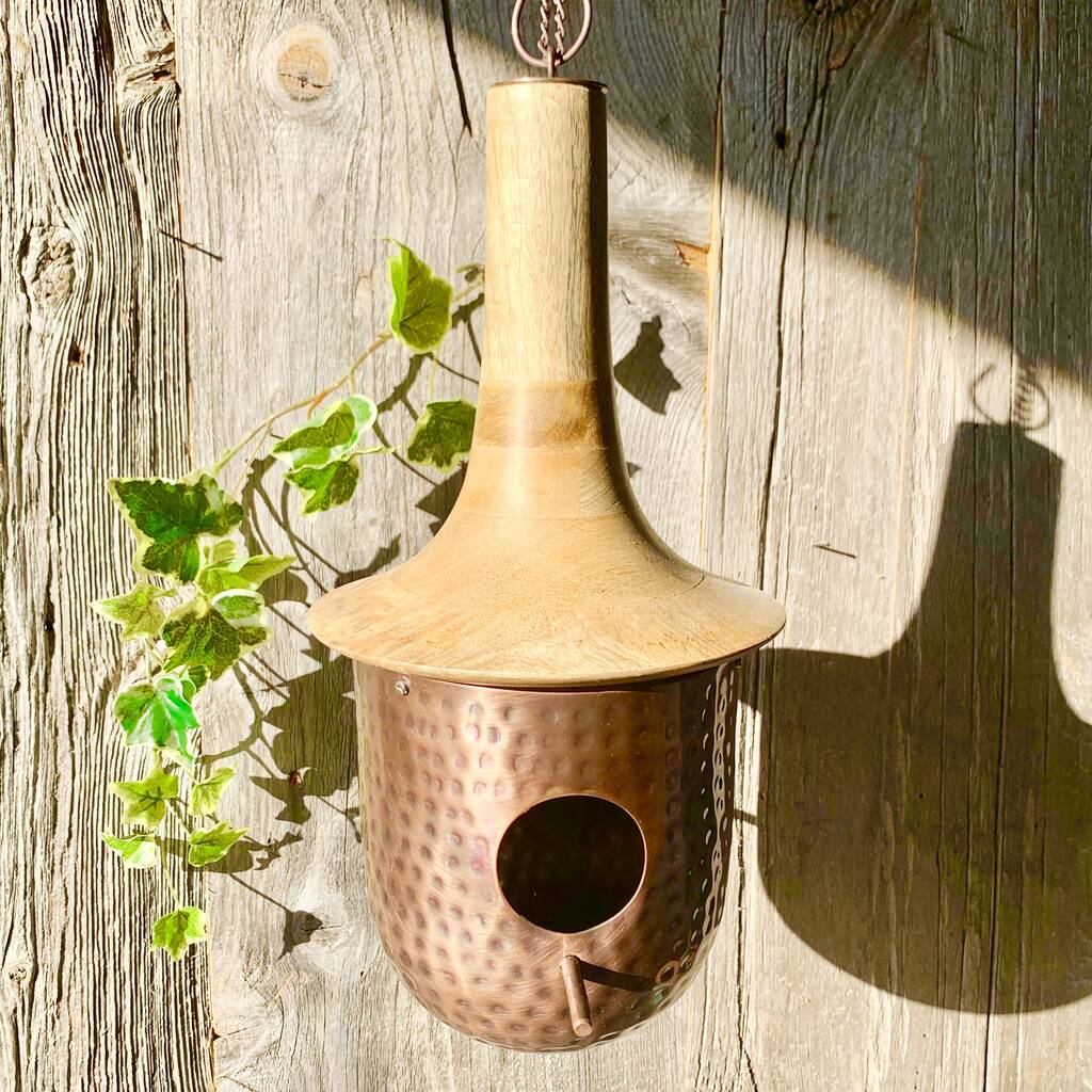 Wooden Roof Antique Copper Birdhouse