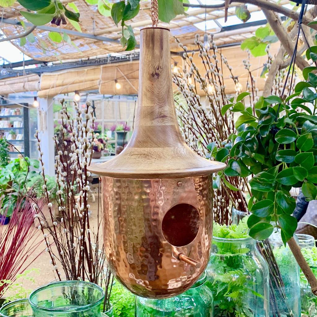 Wooden Roof Copper Birdhouse