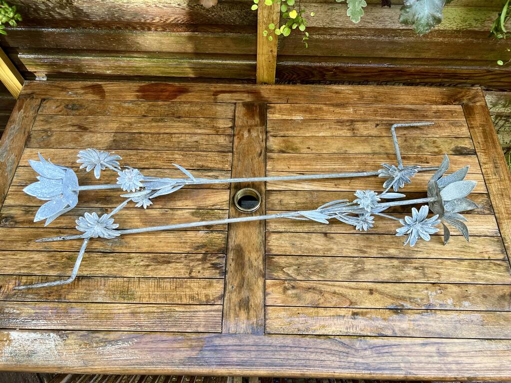 Zinc Floral Candle Holder Stake Set/ Two