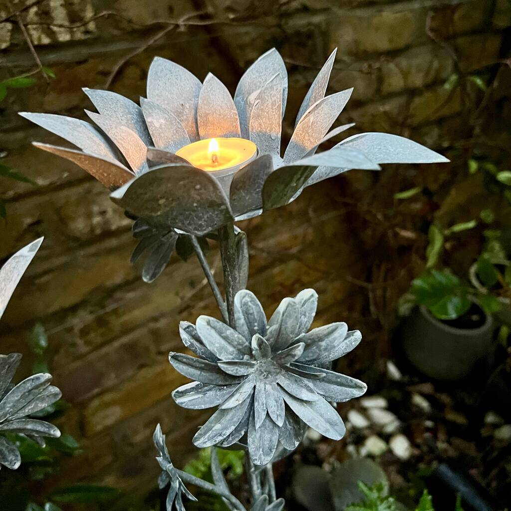 Zinc Floral Candle Holder Stake Set/ Two