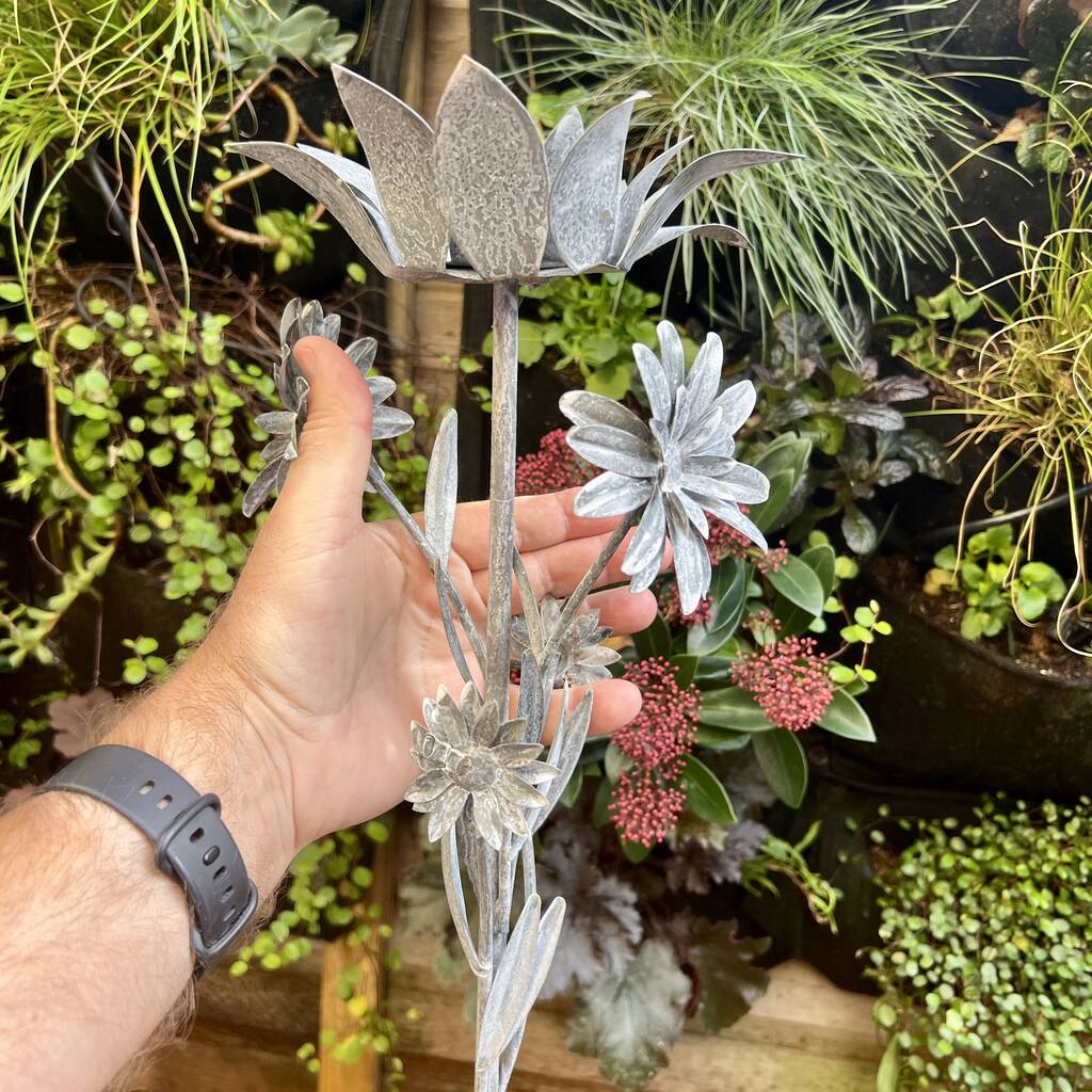 Zinc Floral Candle Holder Stake Set/ Two