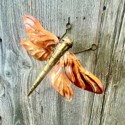 Handmade Copper & Brass Dragonfly Wall Sculpture – Outdoor Nature-Inspired Decor